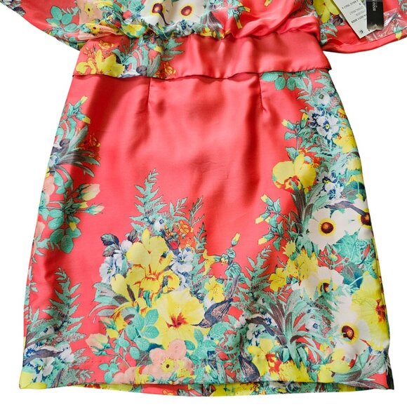 NWT Bisou Bisou Satin Mini Dress Cape Sleeves & Waist Tie Open shoulders sz 4 - Picture 8 of 13